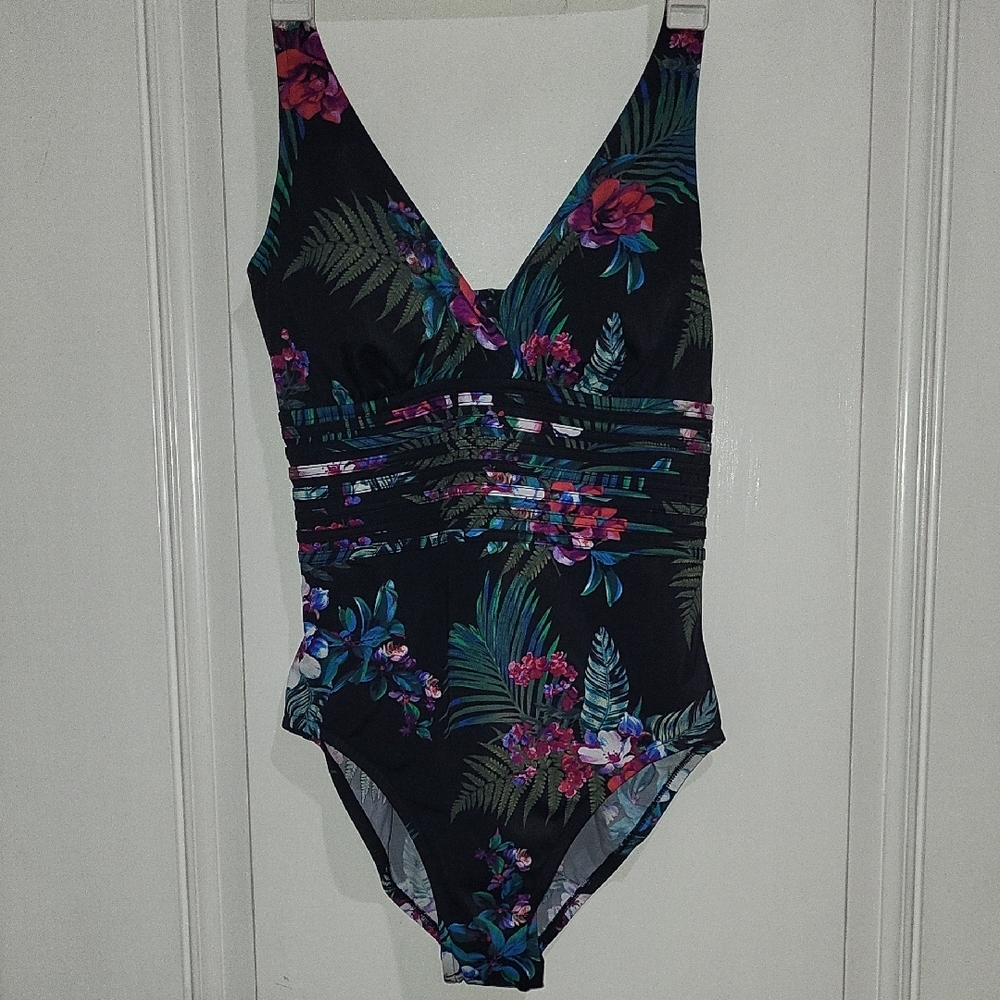 Aqua Green Women's UPF 50 Waist Detail Over The Shoulder One Piece Swimsuit - Picture 8 of 9